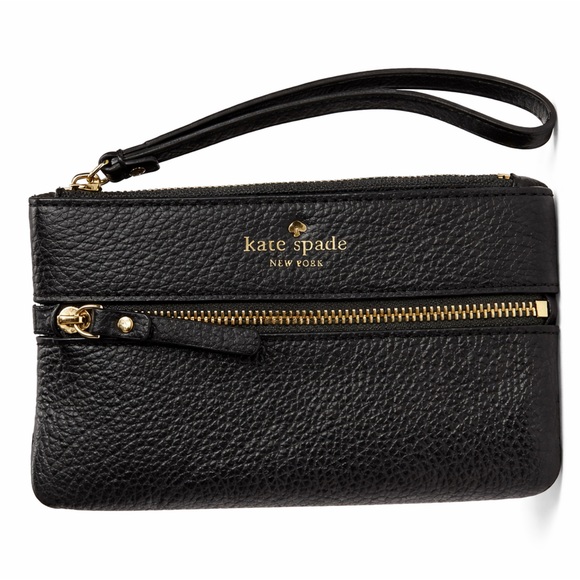 kate spade Handbags - KATE SPADE BLACK PEBBLED LEATHER NEW YORK WRISTLET GOLD TONE HARDWARE